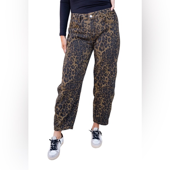 Polka Dot Alley boutique Denim - Buckley Leo Leopard print Barrel jeans